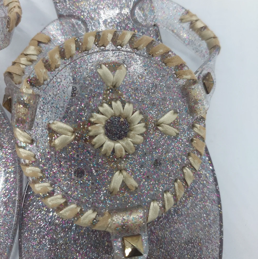 Jack Rogers Gold Flip Flop Sandals Metallic Jelly Sparkles Flat Slip On 8